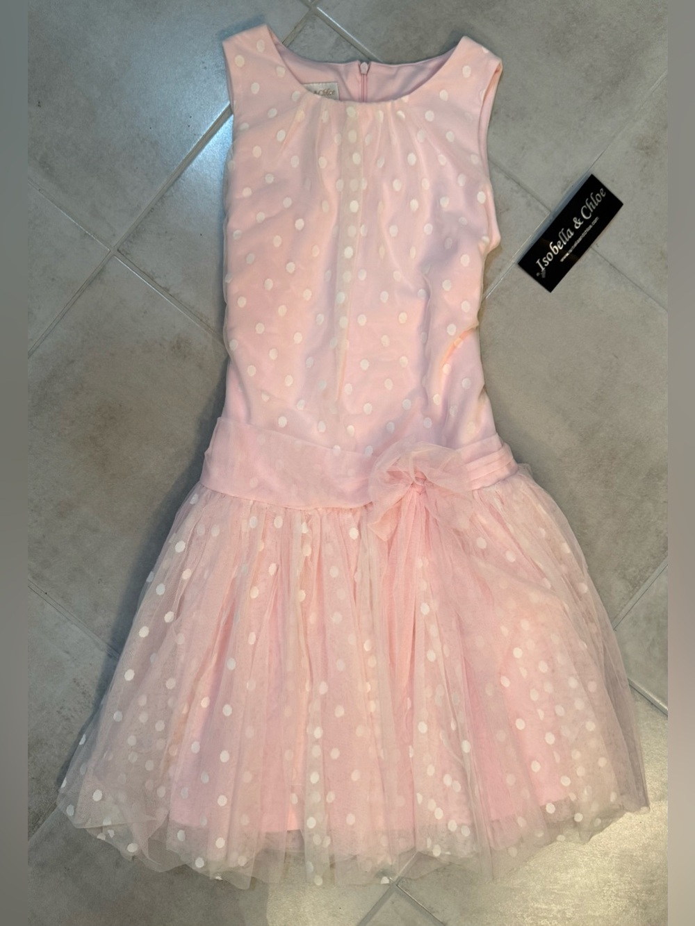 Isobella & Chloe Pink White Polka Dot Dress Sz 12 NWT